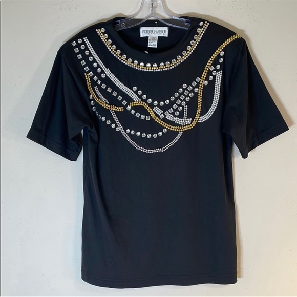 Victoria Harbour Tops - VICTORIA HARBOUR Pearl Crystal Bead Embroidered Short Sleeve Tee. Medium. NWT.